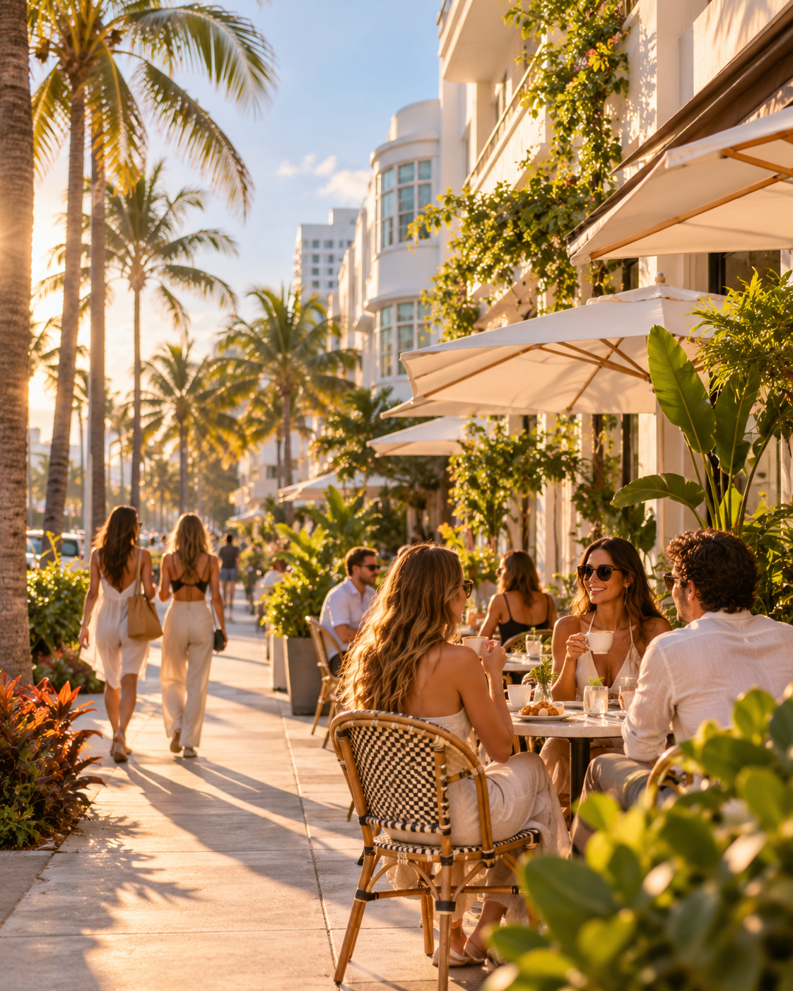 Cafés e restaurantes na Collins Avenue, em North Beach
