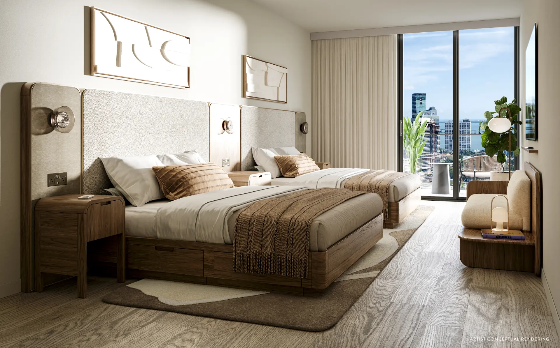 Quarto de uma residência do Domus Brickell Center