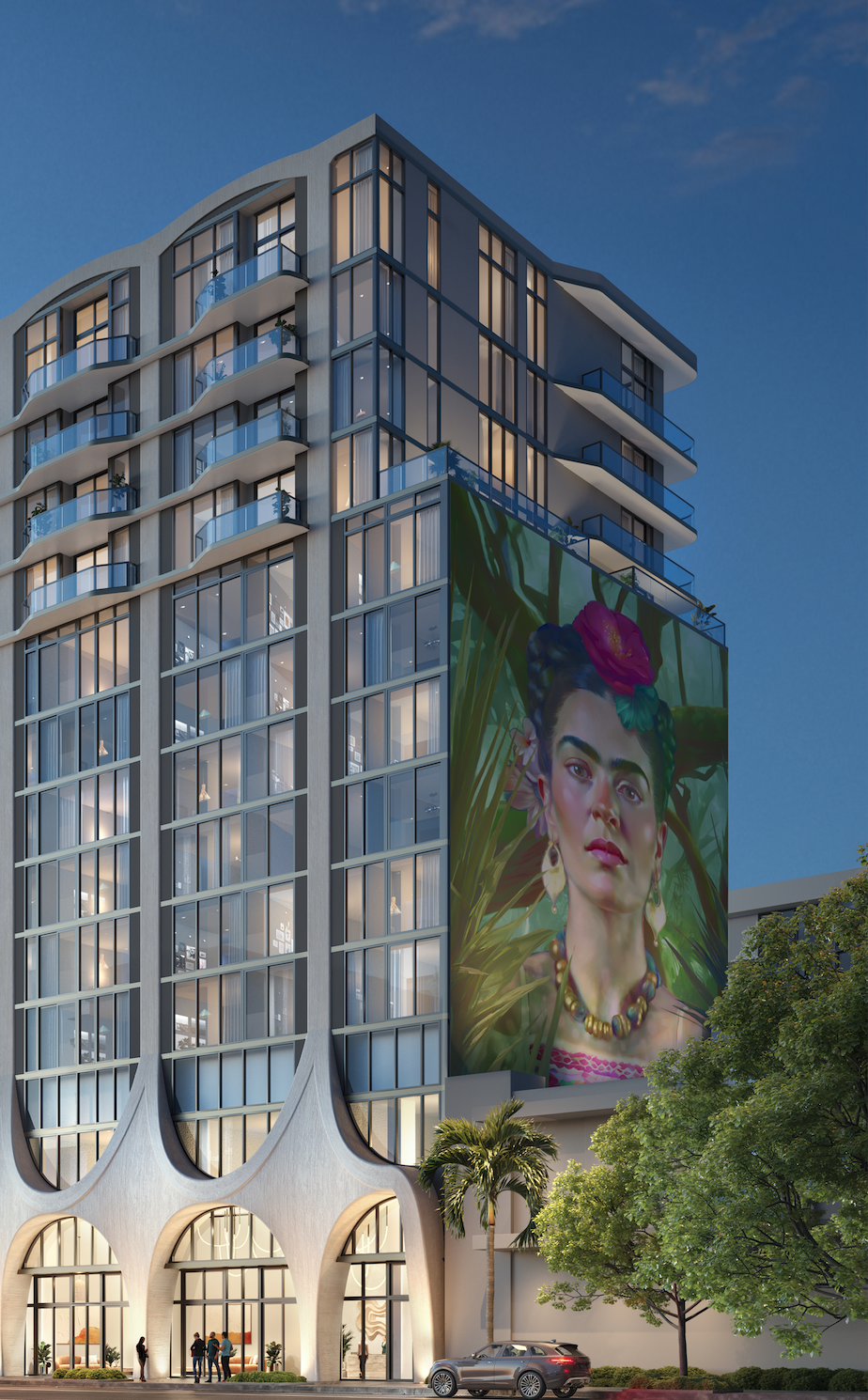 Fachada do Frida Kahlo Wynwood Residences com mural de Frida Kahlo