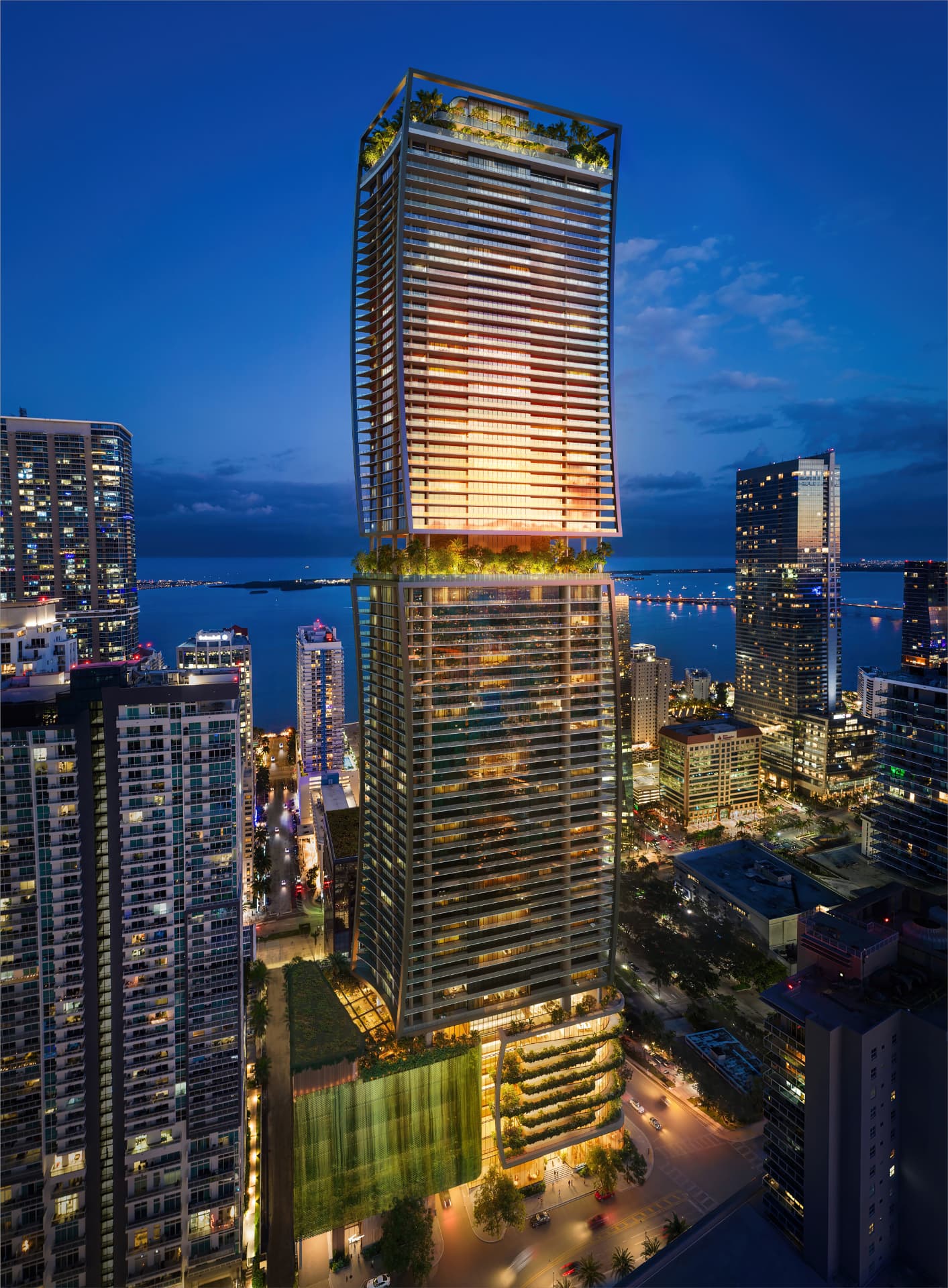 Fachada noturna do ORA by Casa Tua em Brickell