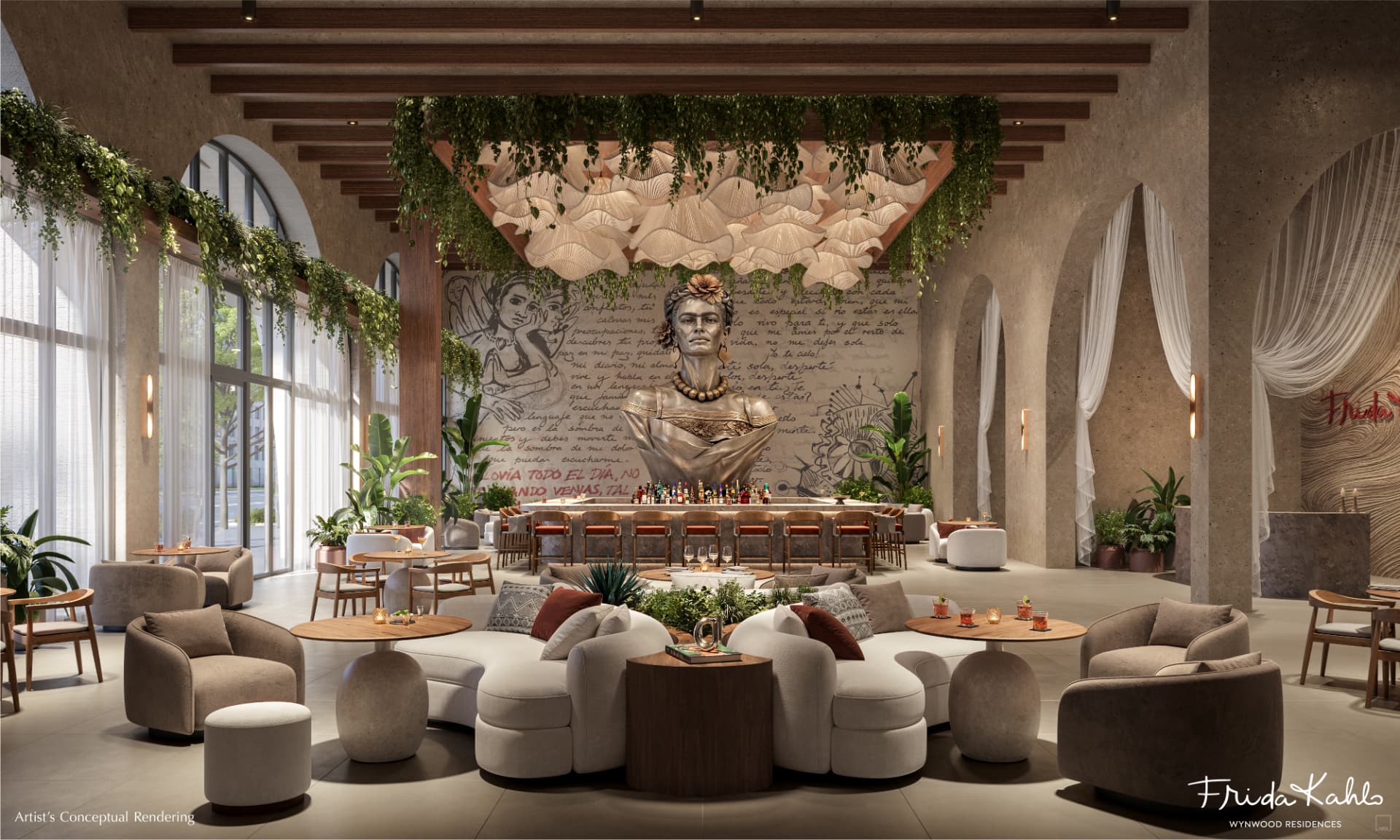 Lobby com bar inspirado em speakeasies