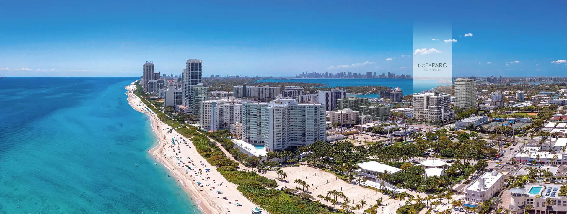 Vista aérea panorâmica da praia de North Beach com o NoBe PARC