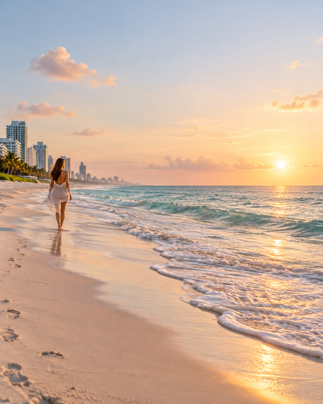 Pessoa caminhando na areia ao amanhecer em North Beach