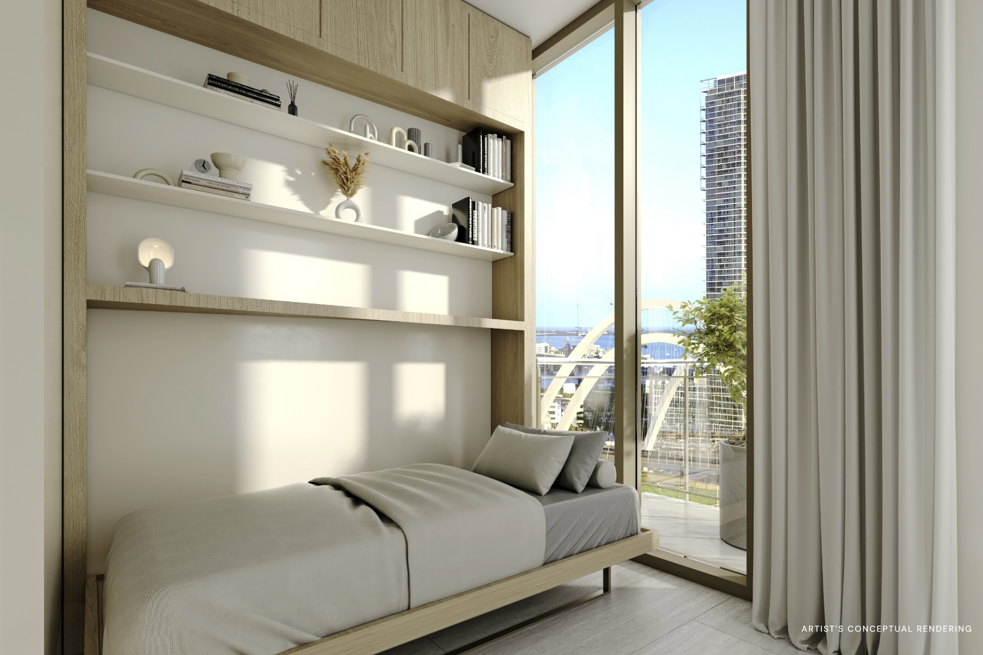 Ambiente flexível com cama de apoio e marcenaria planejada