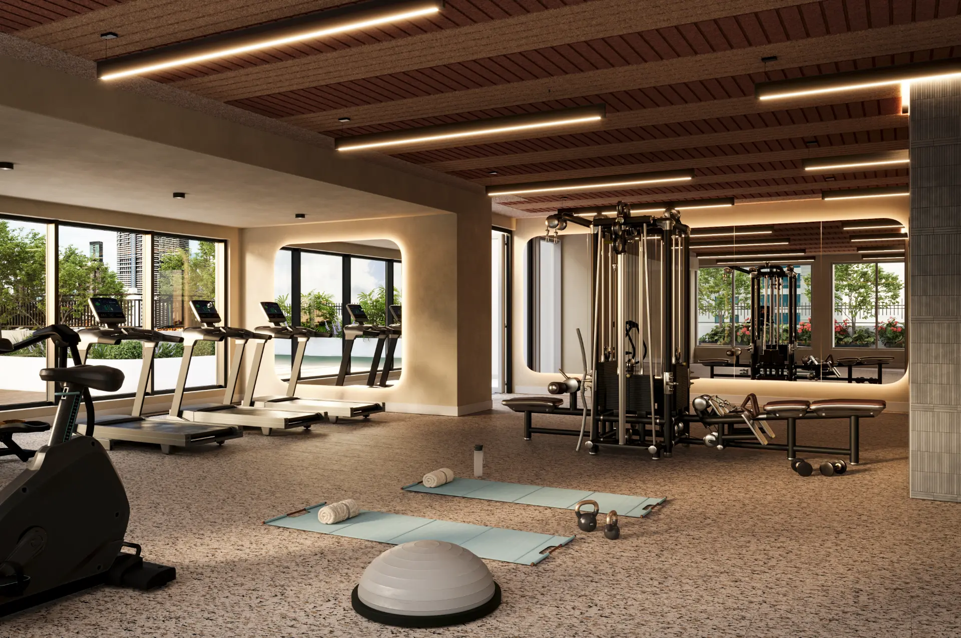 Academia e área de wellness do Domus Brickell Center