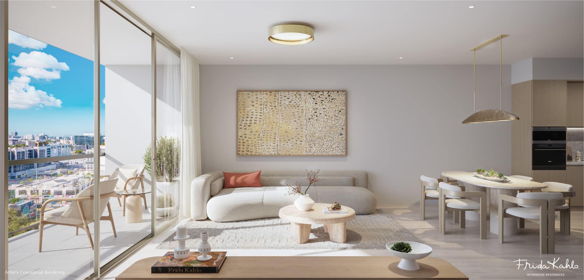 Living de uma residência mobiliada com vista para Wynwood